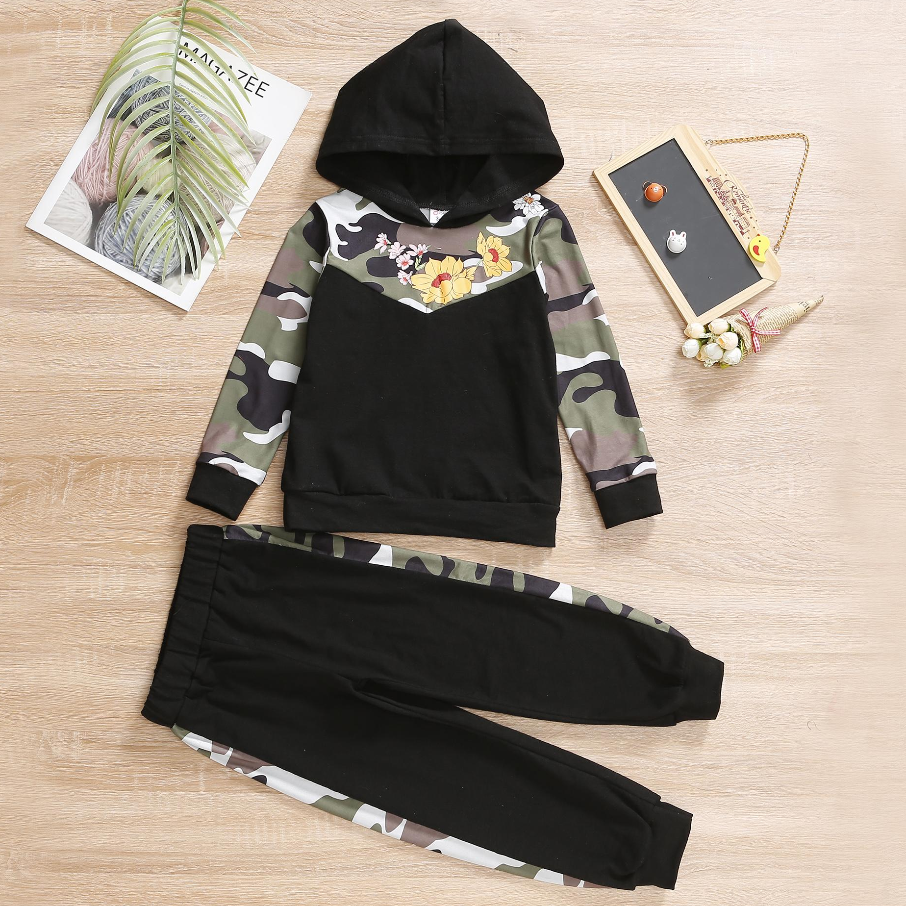 

2-piece Toddler Floral Camouflage Print Hoodie and Elasticized Pants Set