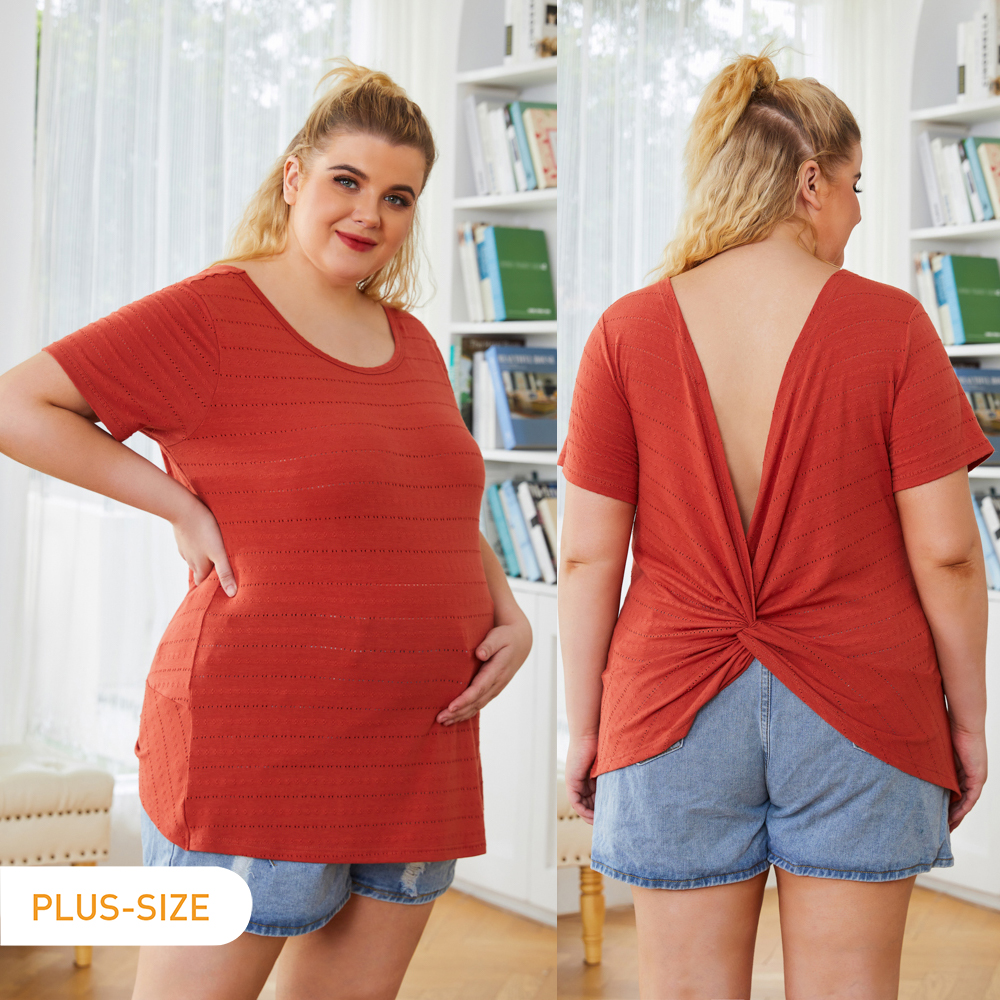 

Maternity Plus-size Short-sleeve Tie-knot T-shirt