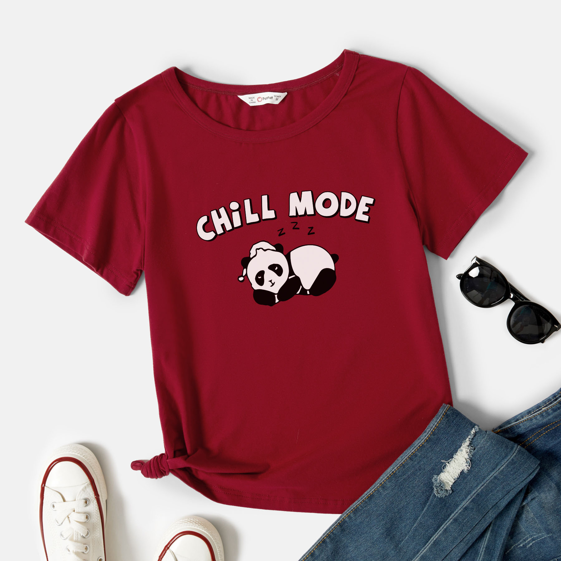 

Women Graphic Panda and Letter Print Round-collar Short-sleeve Tee