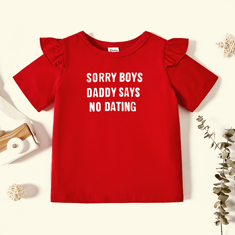 

Toddler Girl Graphic Letter Print Ruffled Short-sleeve Tee