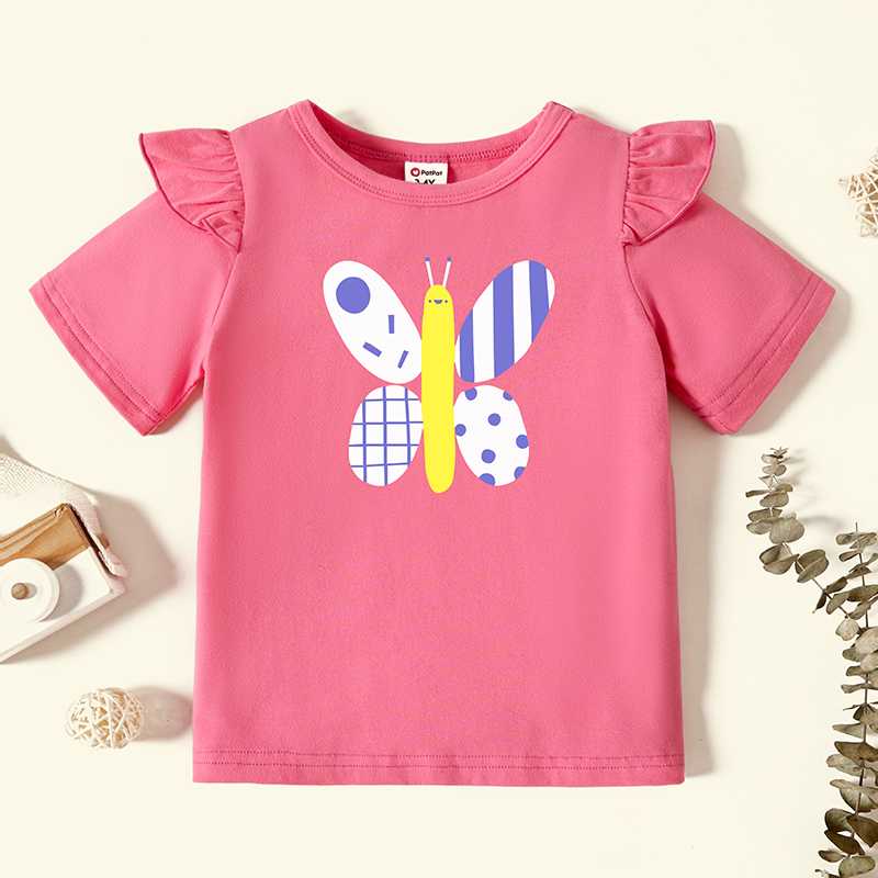 

Toddler Graphic Flutter-sleeve Deep pink Short-sleeve Tee