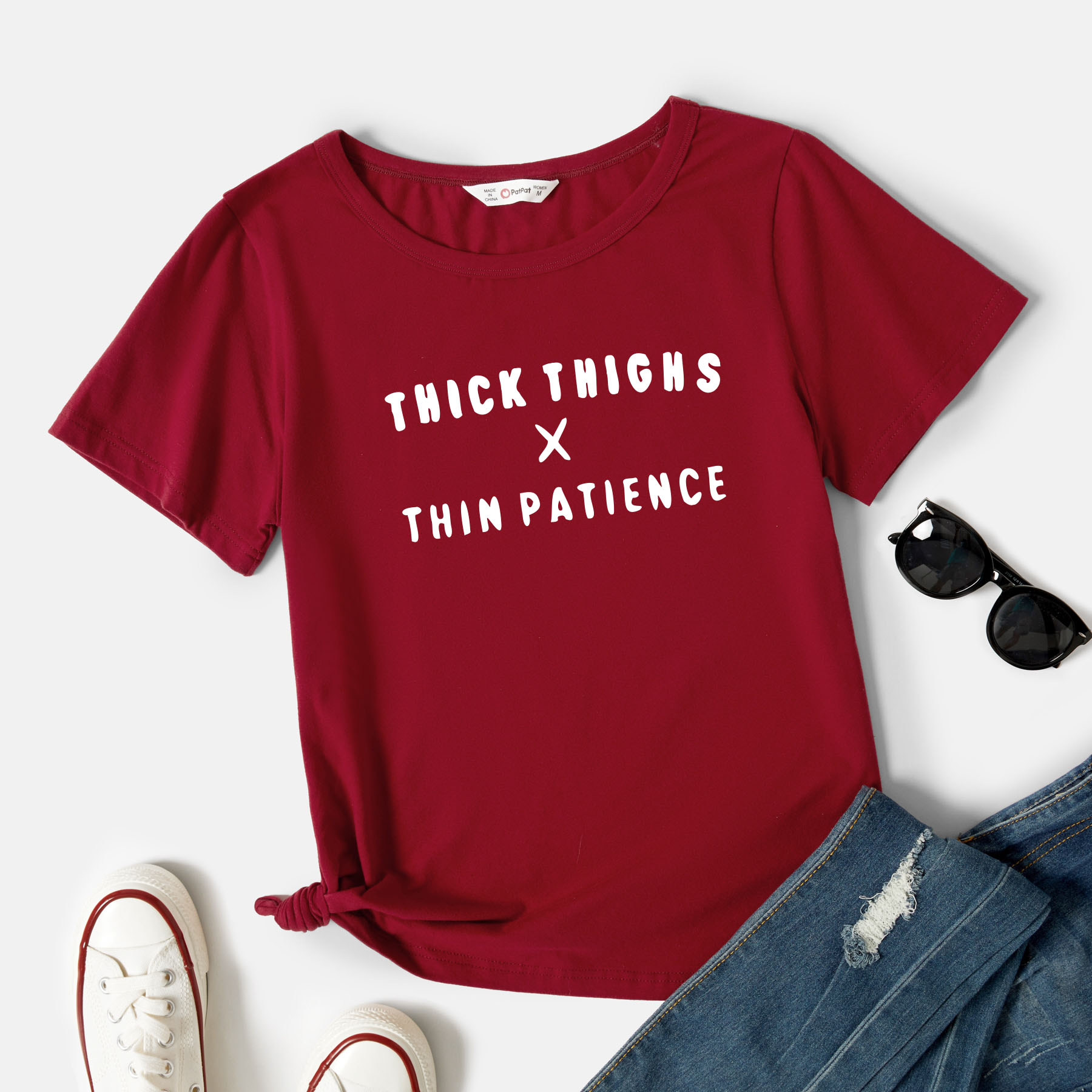 

Graphic Burgundy Short-sleeve Round-collar Tee for Women