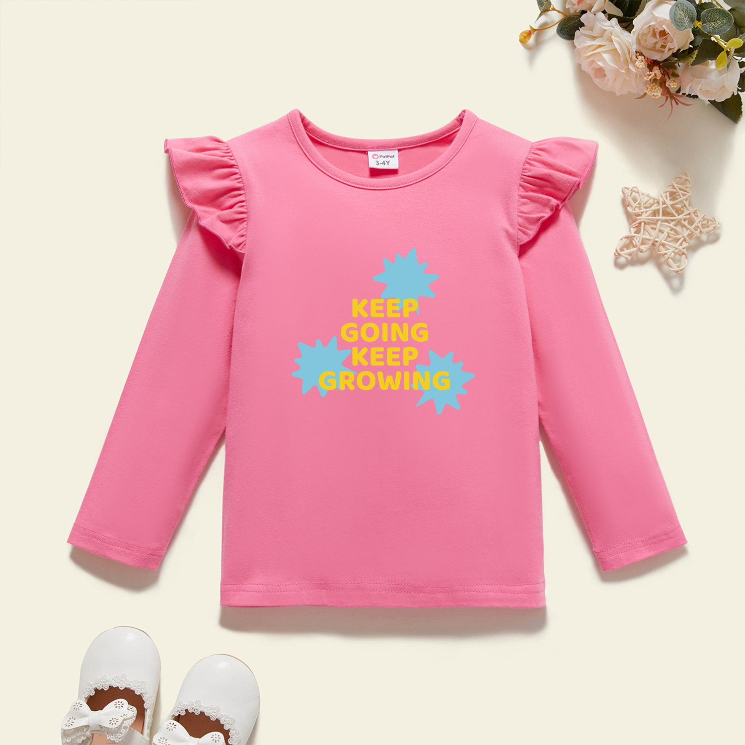 

Toddler Graphic Flutter-sleeve Deep pink Long-sleeve Tee