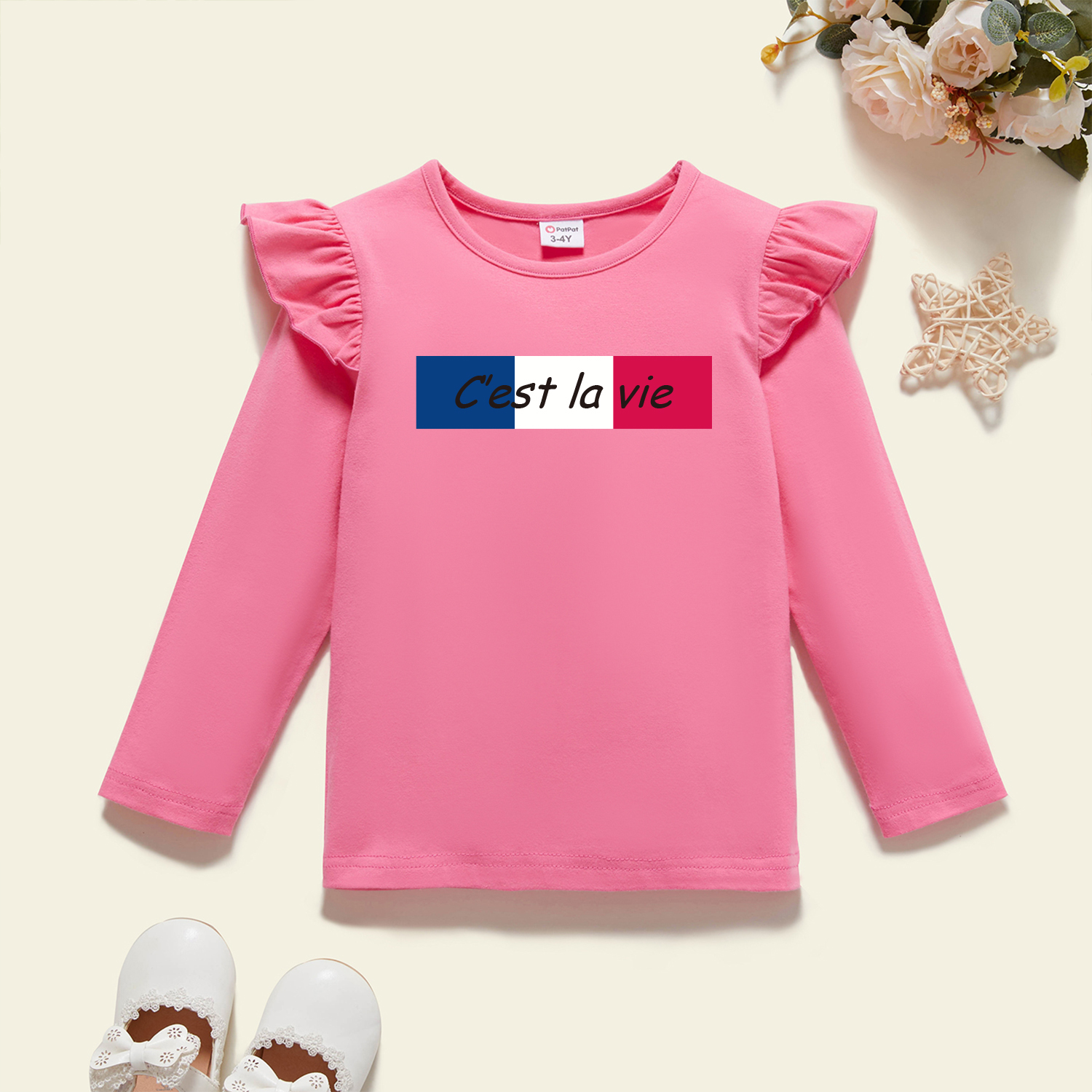 

Toddler Graphic Flutter-sleeve Deep pink Long-sleeve Tee