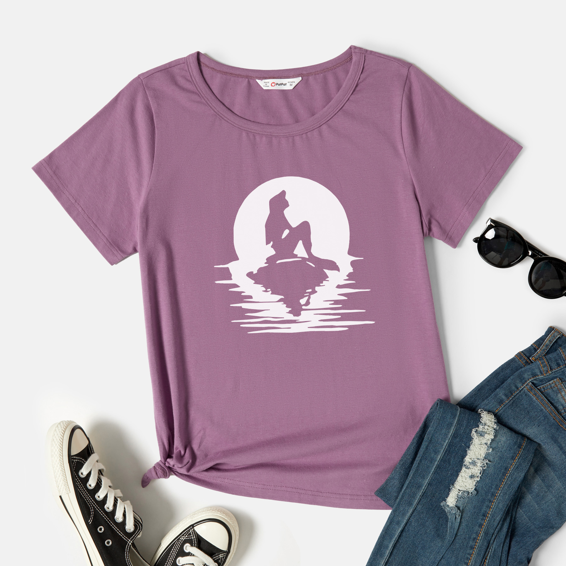 

Women Graphic Mermaid Print Round-collar Short-sleeve Tee