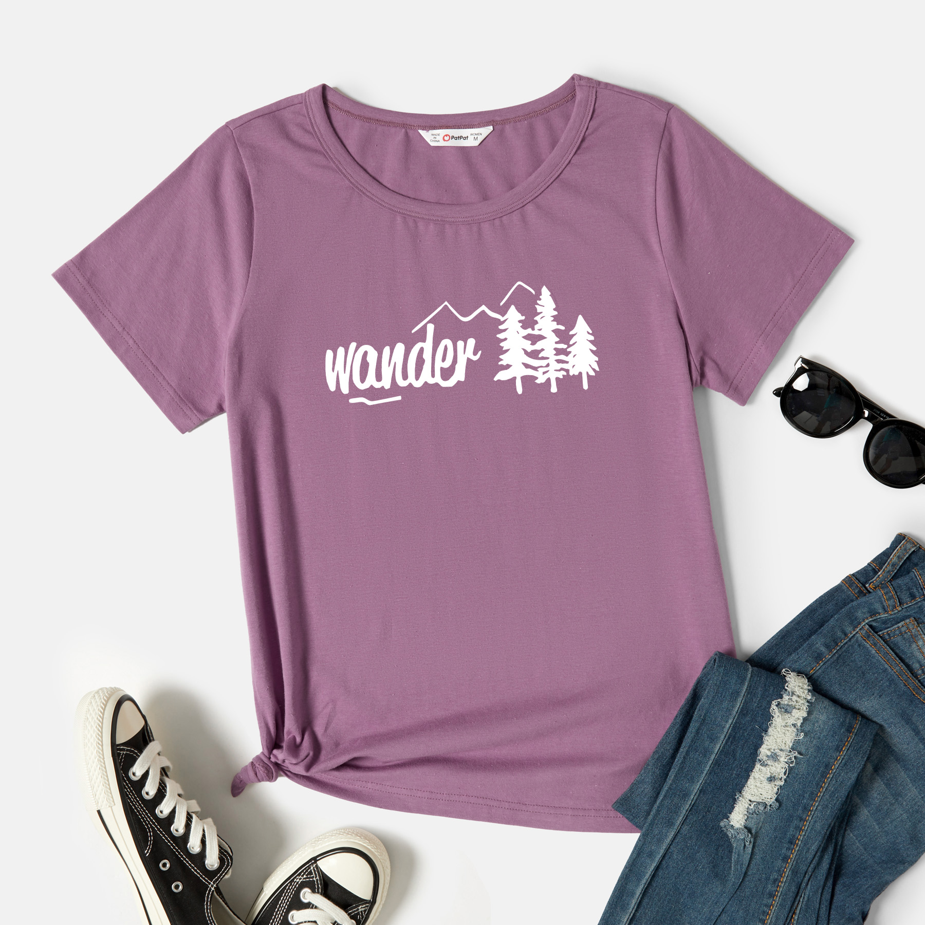 

Graphic Lavender Purple Short-sleeve Round-collar Tee for Women
