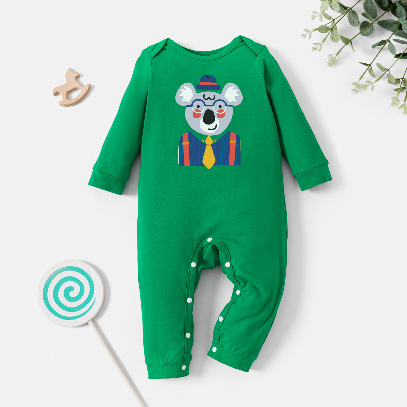

Baby Graphic Green Long-sleeve Jumpsuit