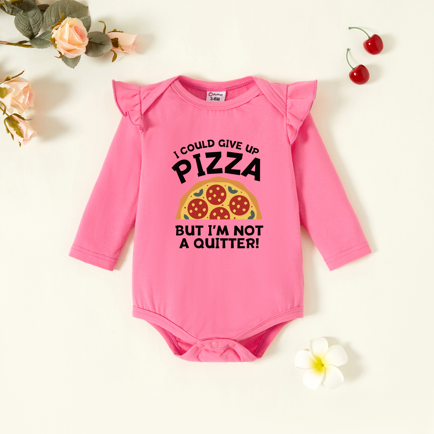 

Baby Graphic Flutter-sleeve Deep pink Long-sleeve Romper