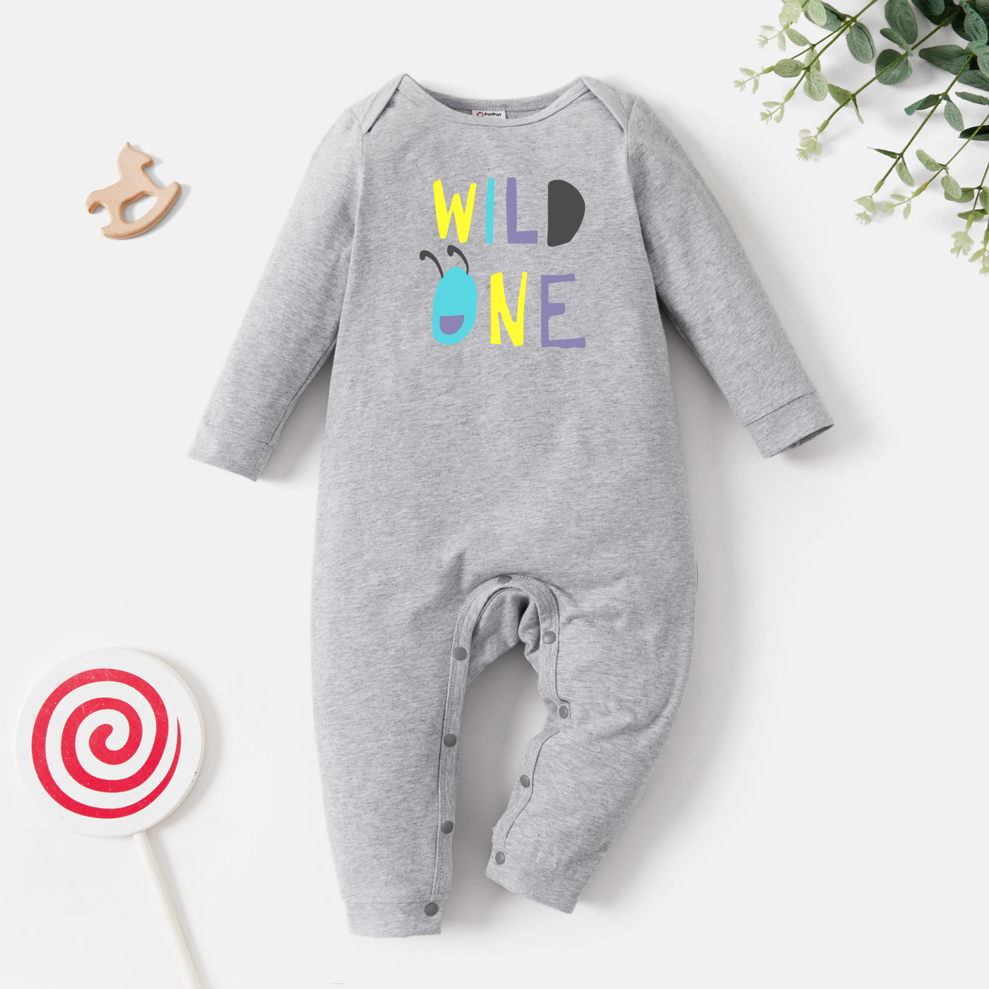 

Baby Graphic Light gray Long-sleeve Jumpsuit