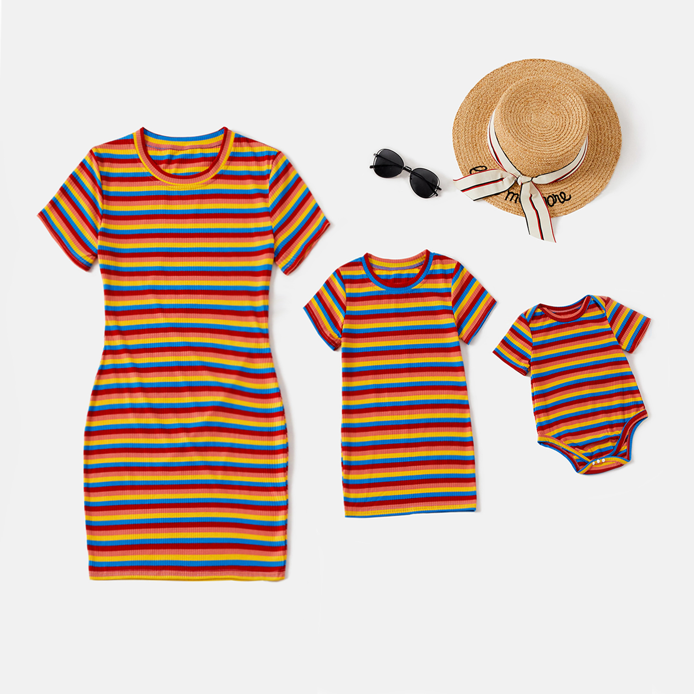 

Colorful Stripe Tight Mini Dresses for Mommy and Me