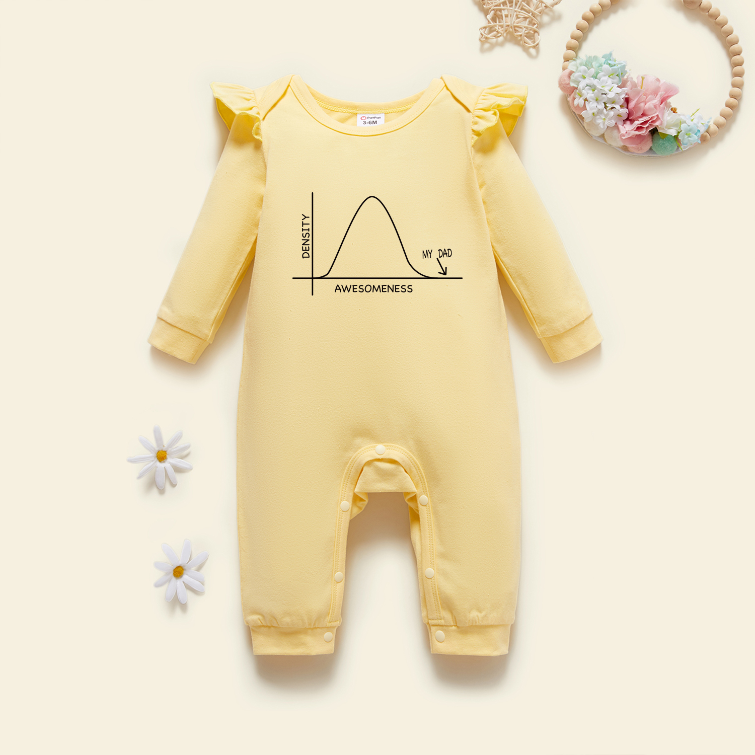 

Baby Graphic Flutter-sleeve Beige Long-sleeve Jumpsuit