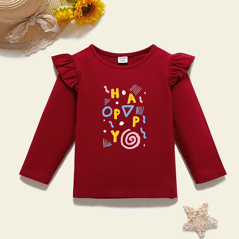 

Toddler Graphic Flutter-sleeve Burgundy Long-sleeve Tee