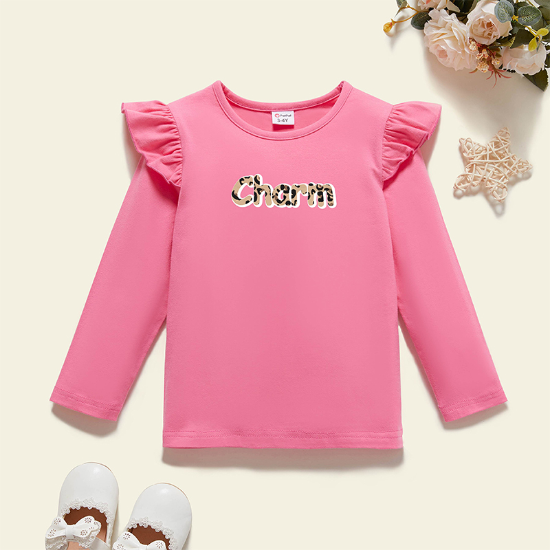 

Toddler Graphic Flutter-sleeve Deep pink Long-sleeve Tee