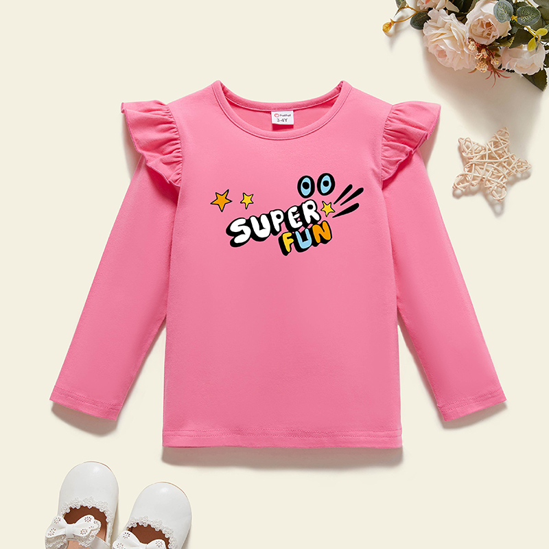 

Toddler Graphic Flutter-sleeve Deep pink Long-sleeve Tee
