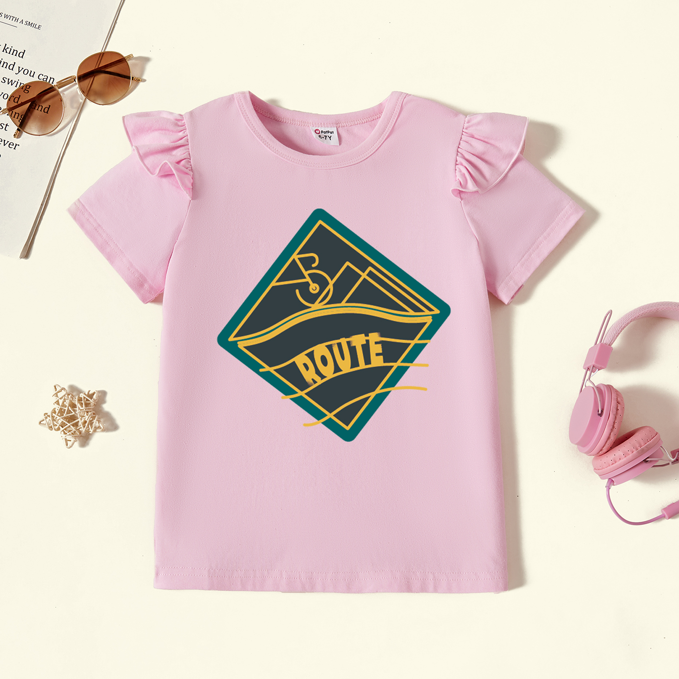 

Kids Graphic Flutter-sleeve Light pink Short-sleeve Tee
