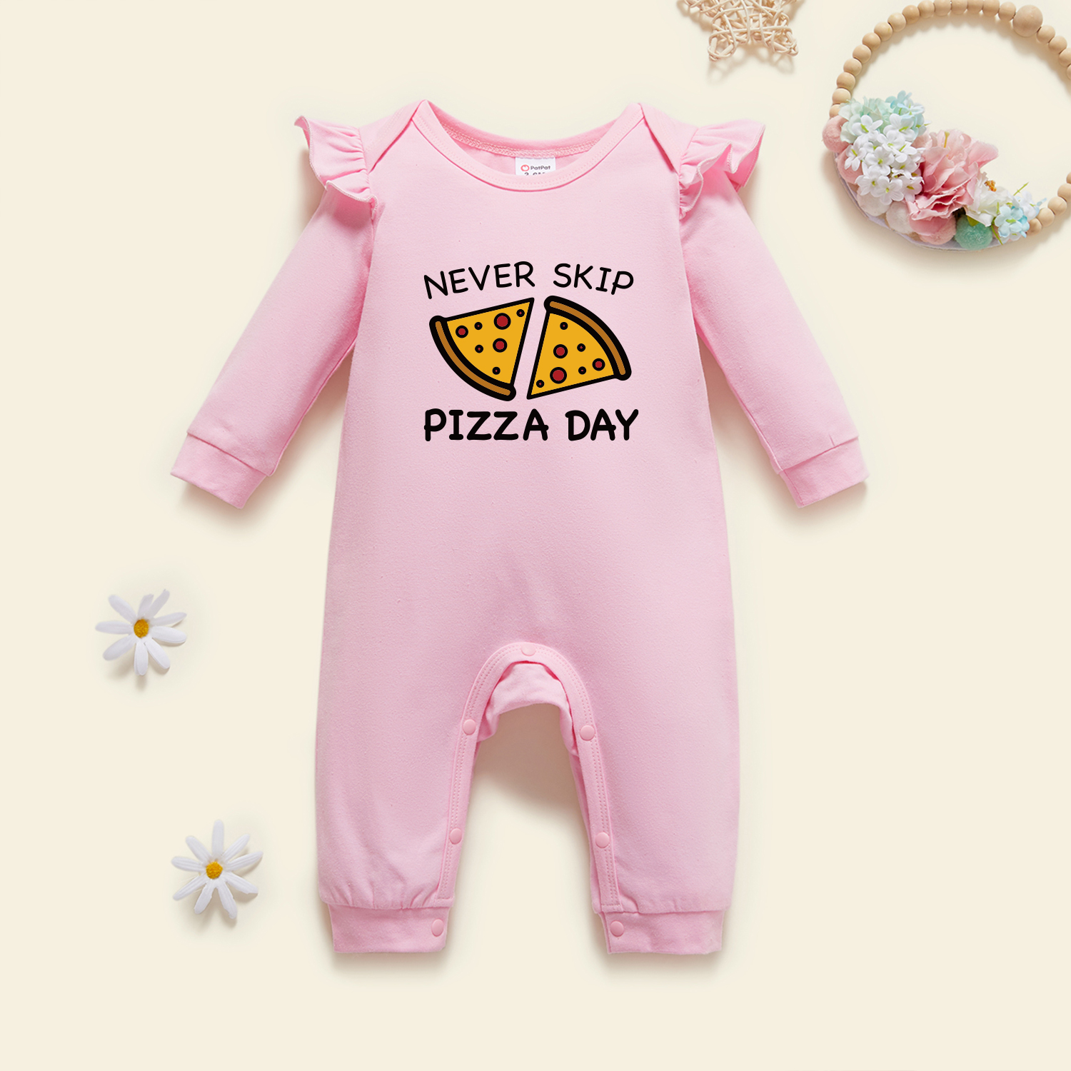 

Baby Graphic Flutter-sleeve Light pink Long-sleeve Jumpsuit