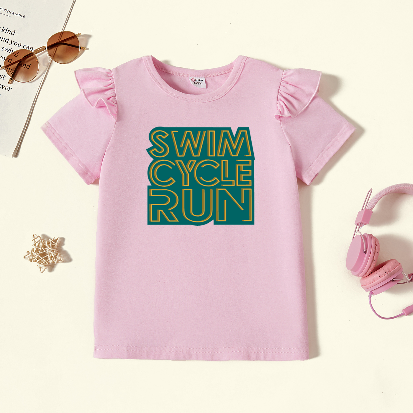 

Kids Graphic Flutter-sleeve Light pink Short-sleeve Tee
