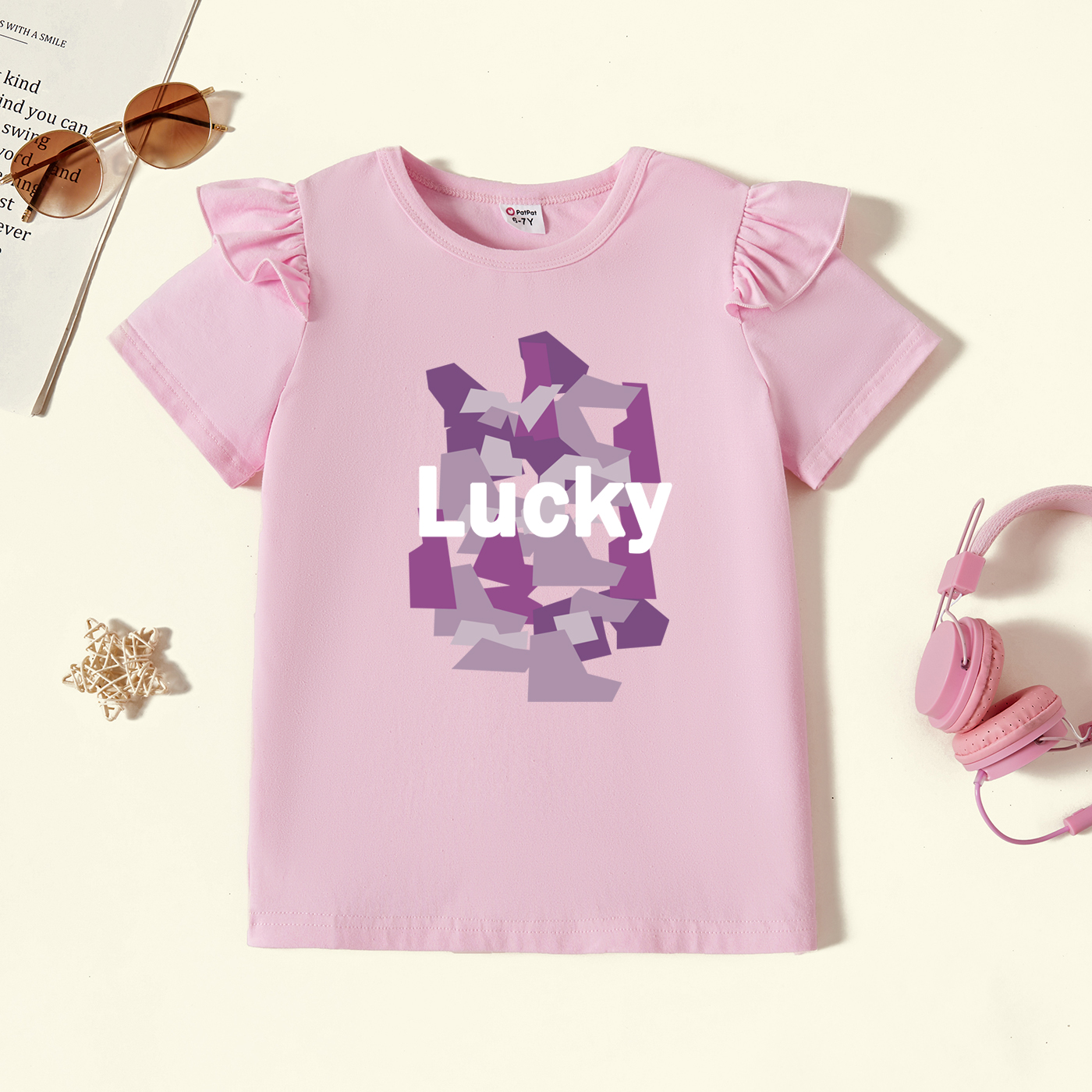 

Kids Graphic Flutter-sleeve Light pink Short-sleeve Tee