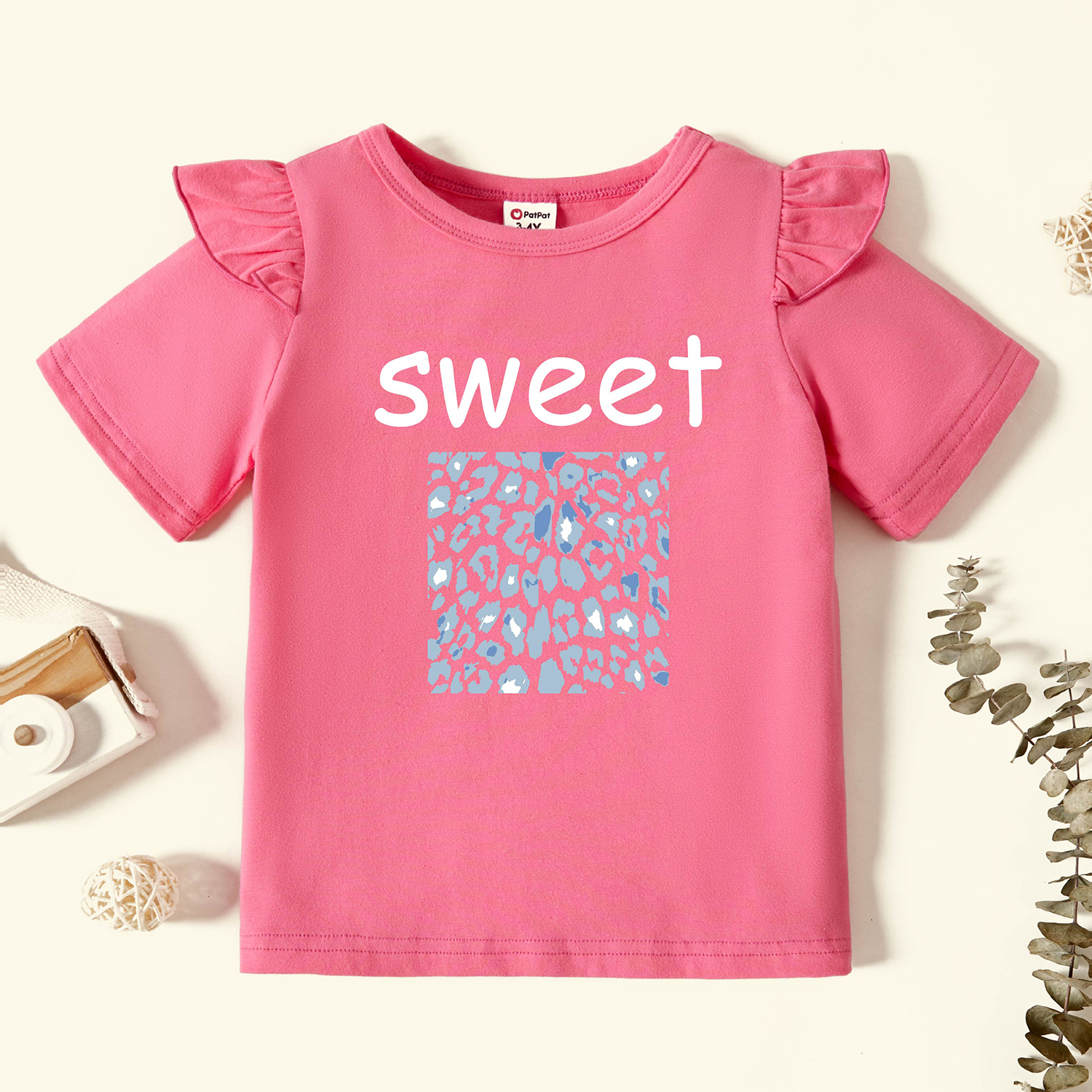 

Toddler Graphic Flutter-sleeve Deep pink Short-sleeve Tee