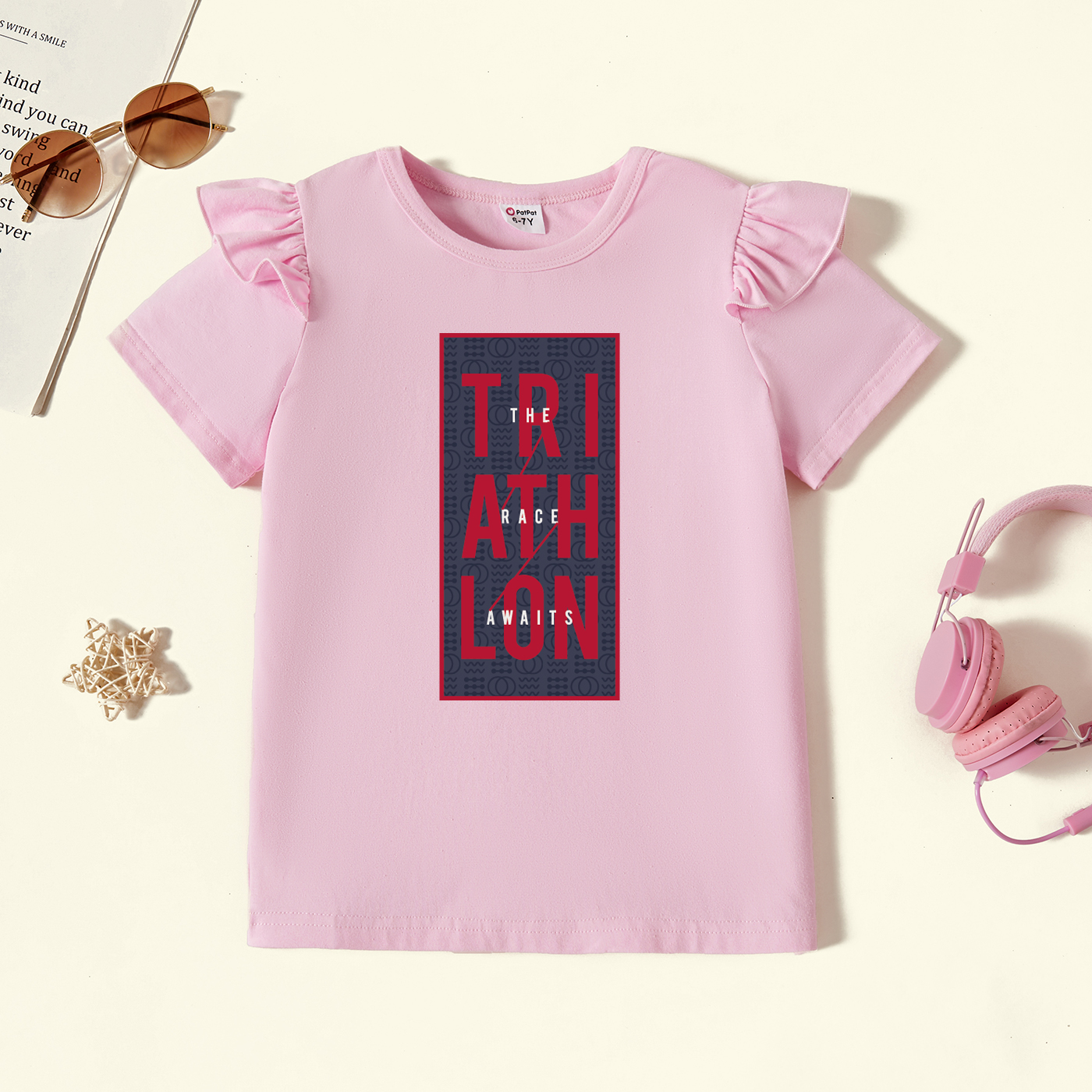 

Kids Graphic Flutter-sleeve Light pink Short-sleeve Tee