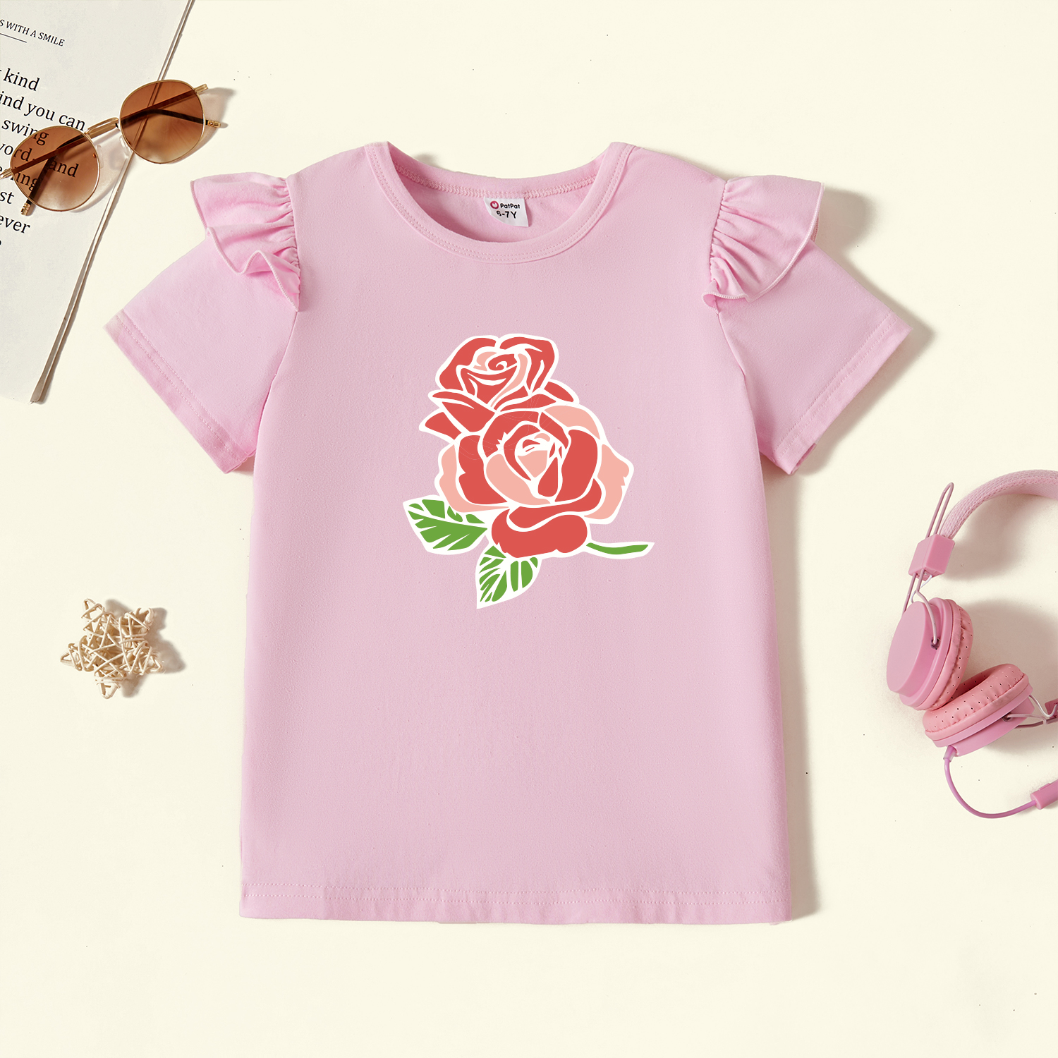 

Kids Graphic Flutter-sleeve Light pink Short-sleeve Tee