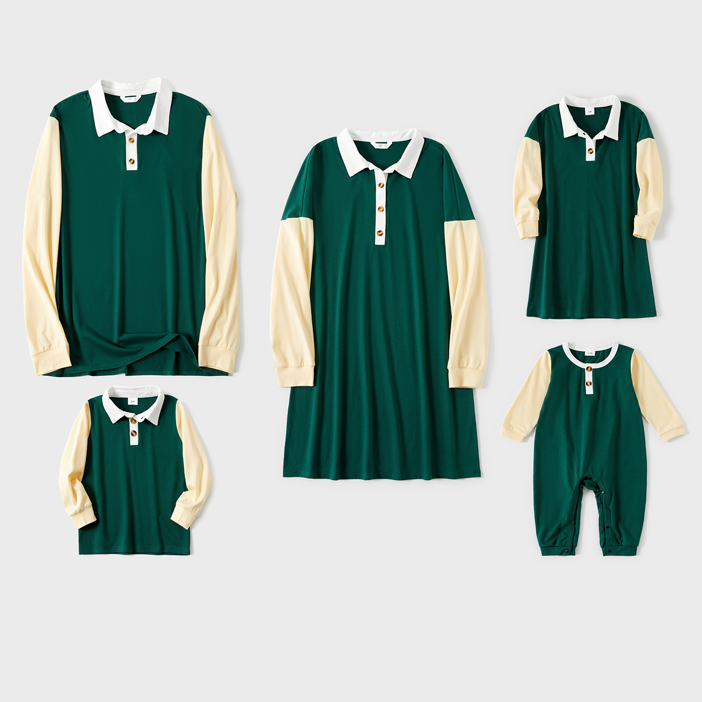 

Colorblock Long-sleeve Family Matching Polo Shirts and Dresses Sets