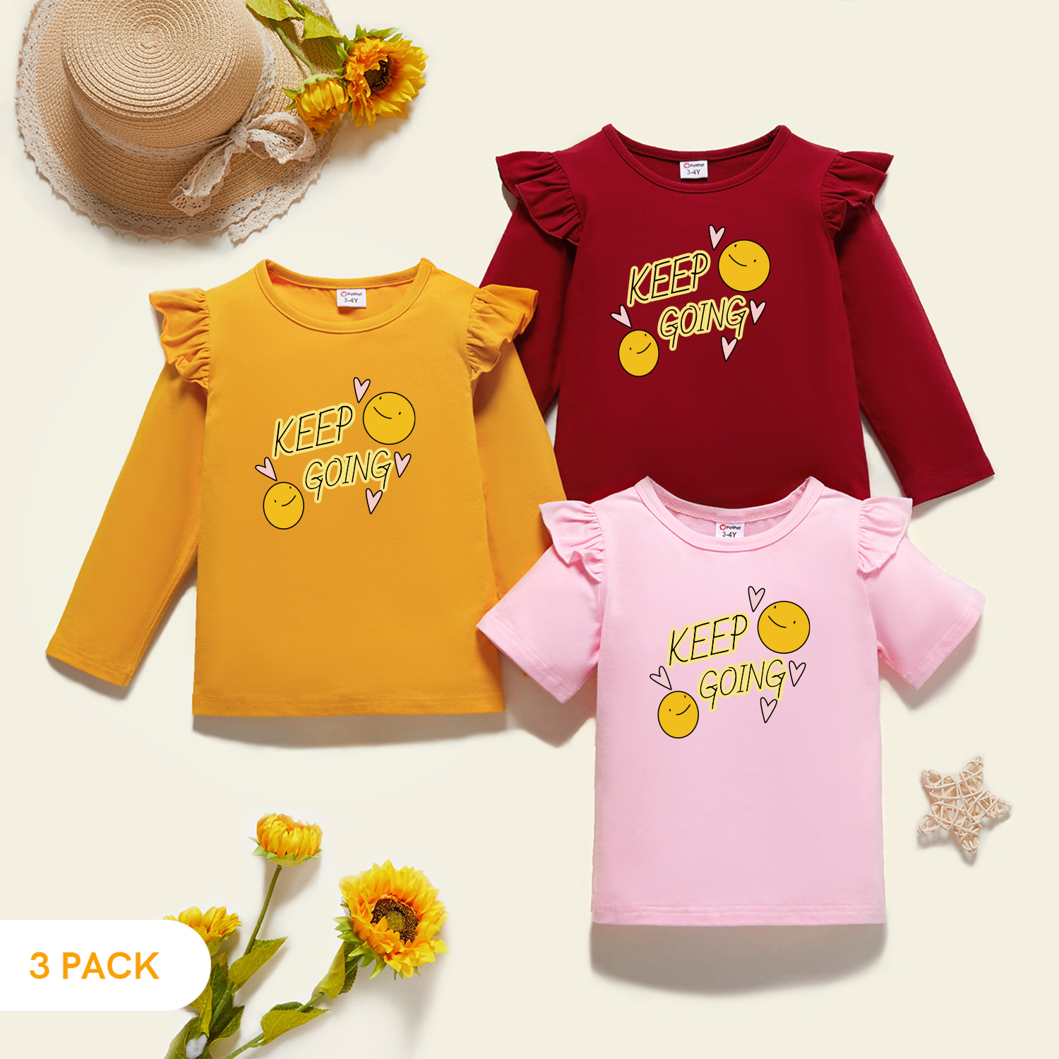

3-Pack Toddler Girl Graphic Flutter-sleeve Tee Set