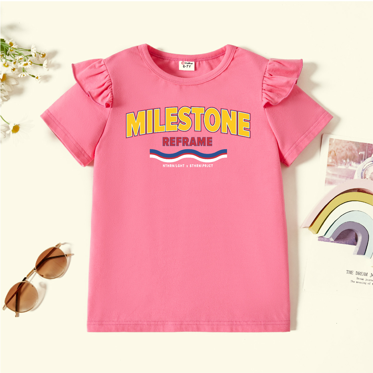 

Kids Graphic Flutter-sleeve Deep Pink Short-sleeve Tee