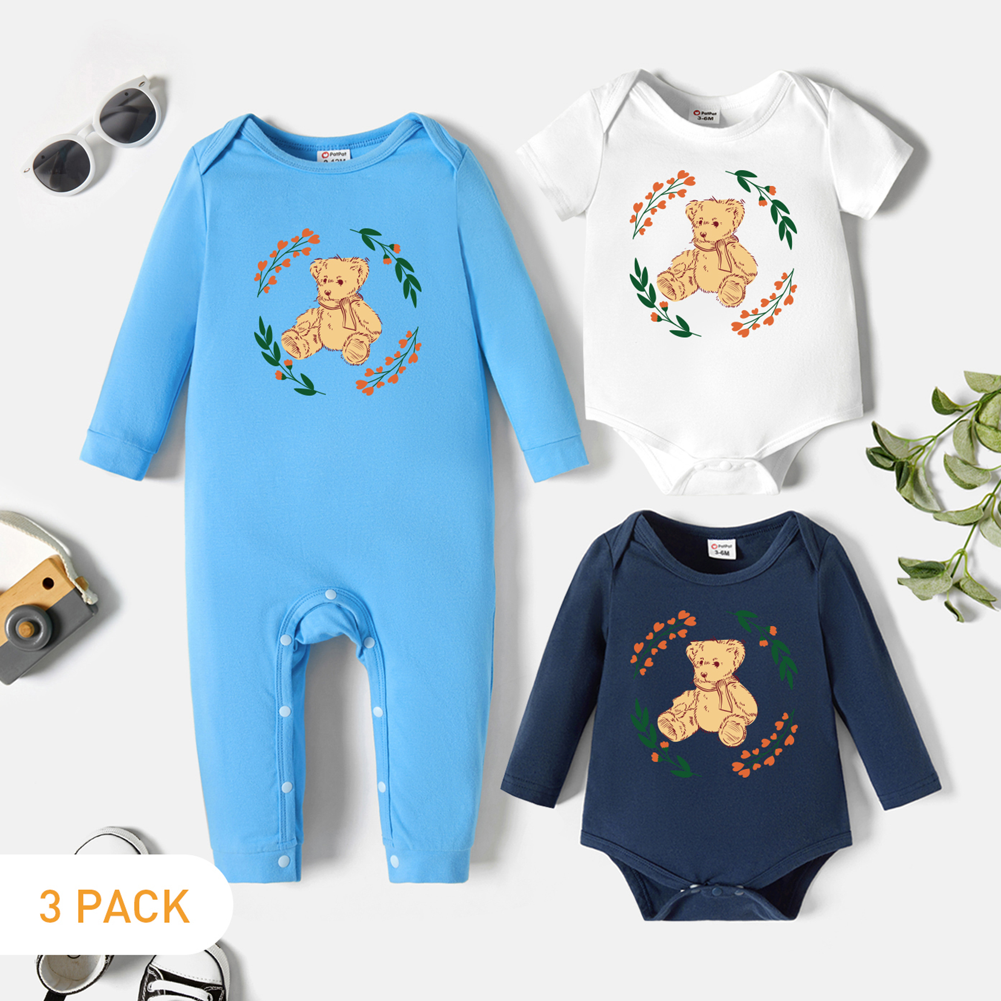 

3-Pack Baby Graphic Romper and Jumpsuit Set
