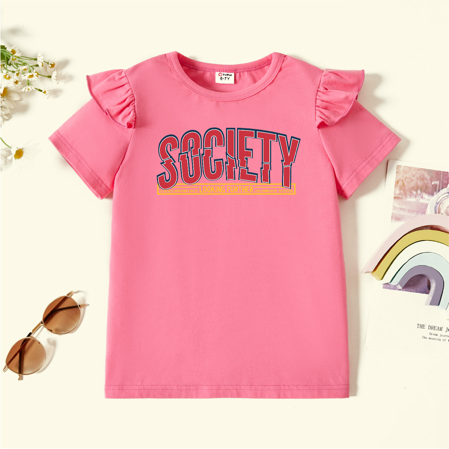 

Kids Graphic Flutter-sleeve Deep Pink Short-sleeve Tee