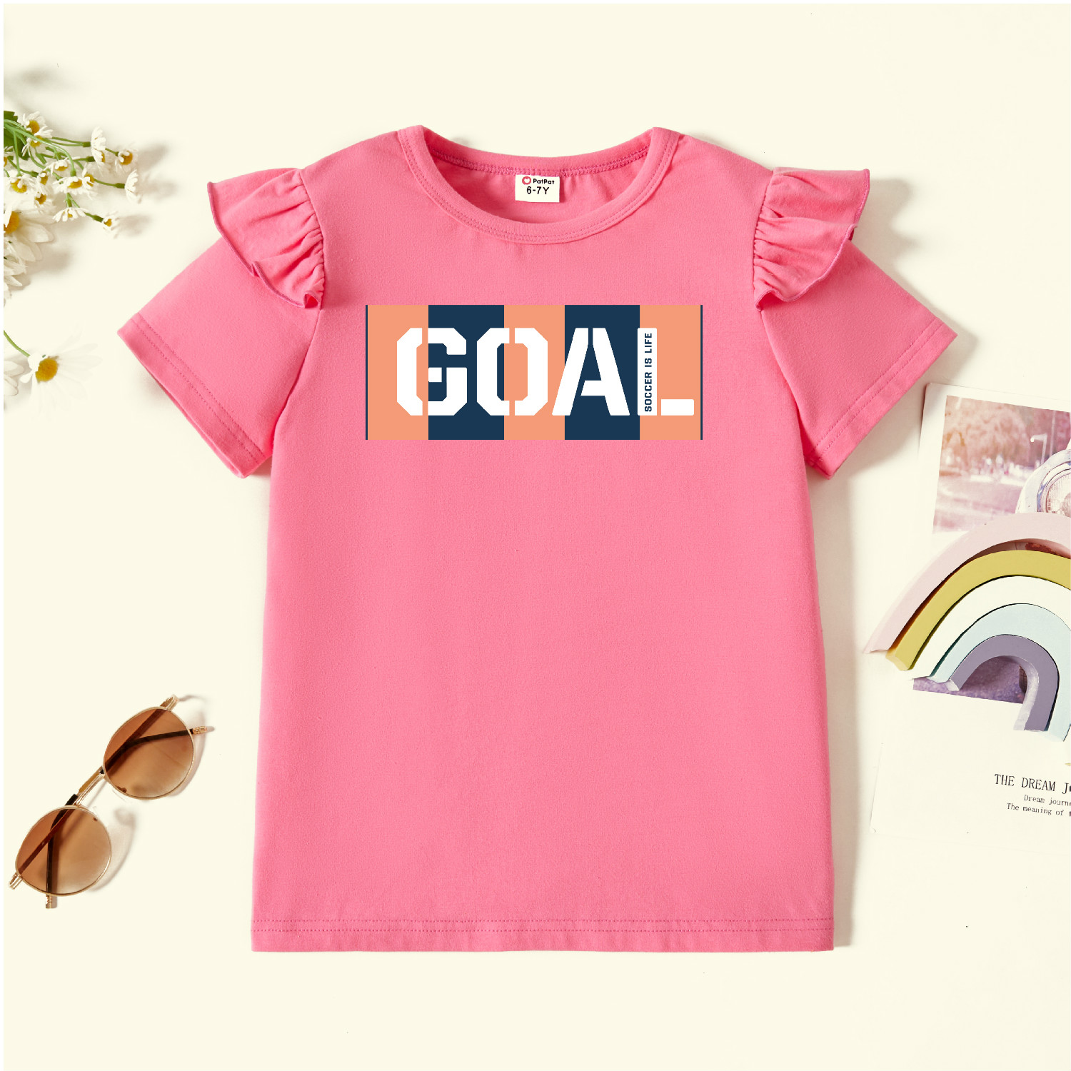 

Kids Graphic Flutter-sleeve Deep Pink Short-sleeve Tee