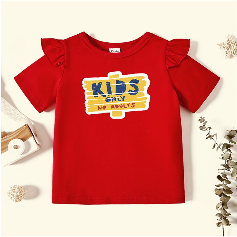 

Toddler Graphic Flutter-sleeve Red Short-sleeve Tee