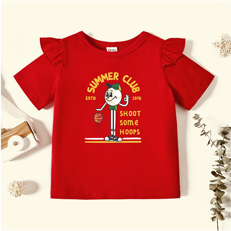 

Toddler Graphic Flutter-sleeve Red Short-sleeve Tee