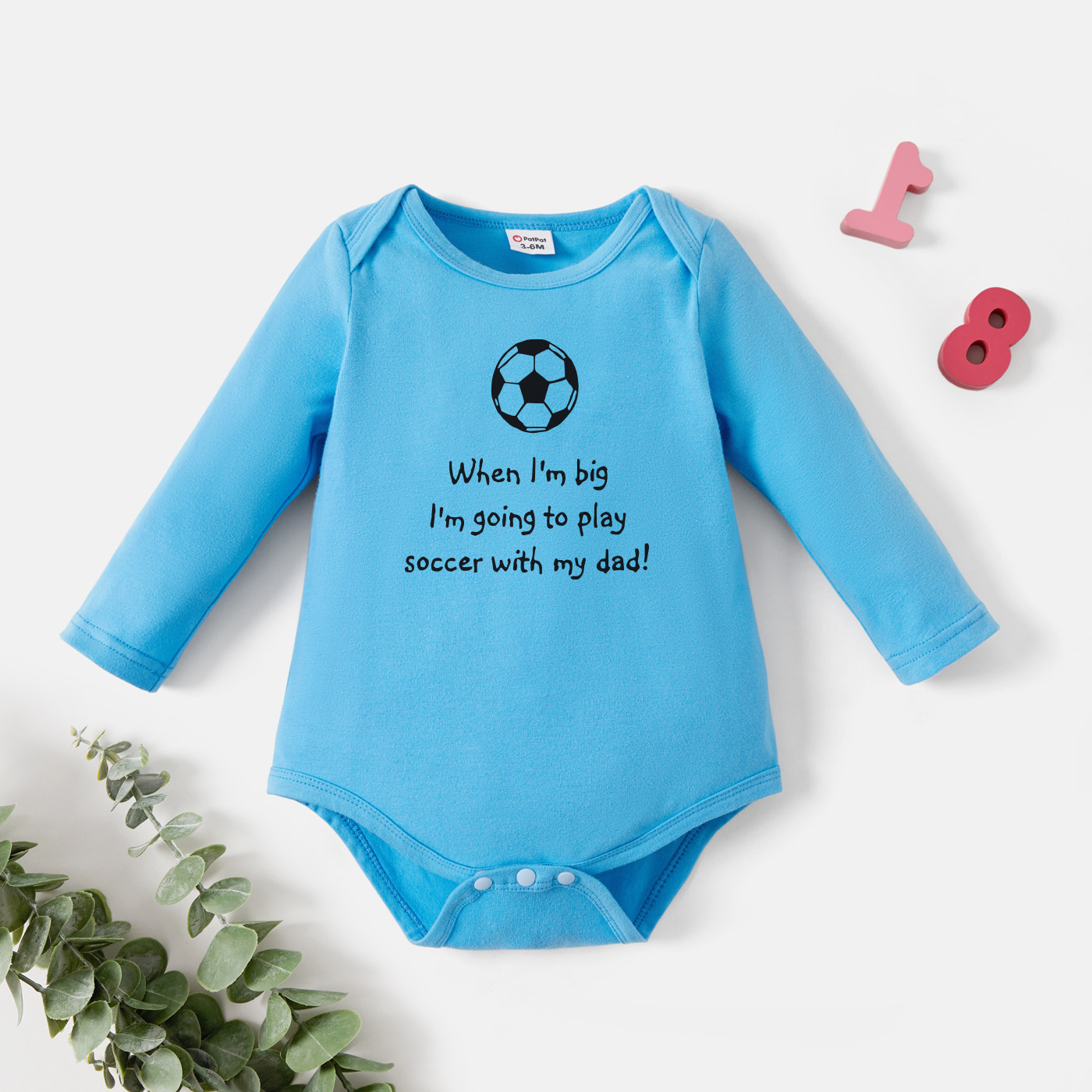 

Baby Graphic Letter and Football Print Long-sleeve Romper
