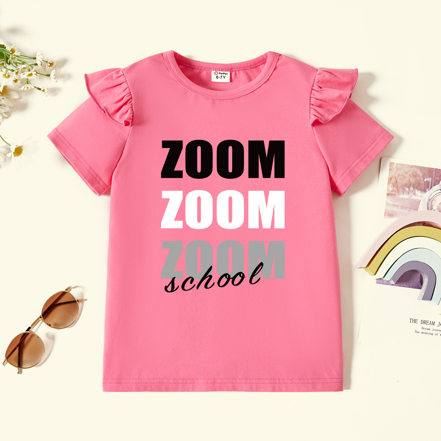 

Kids Graphic Flutter-sleeve Deep Pink Short-sleeve Tee