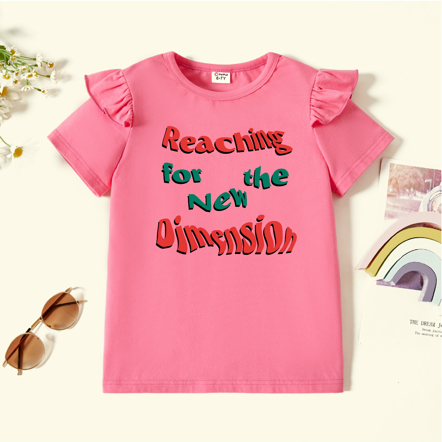 

Kids Graphic Flutter-sleeve Deep Pink Short-sleeve Tee