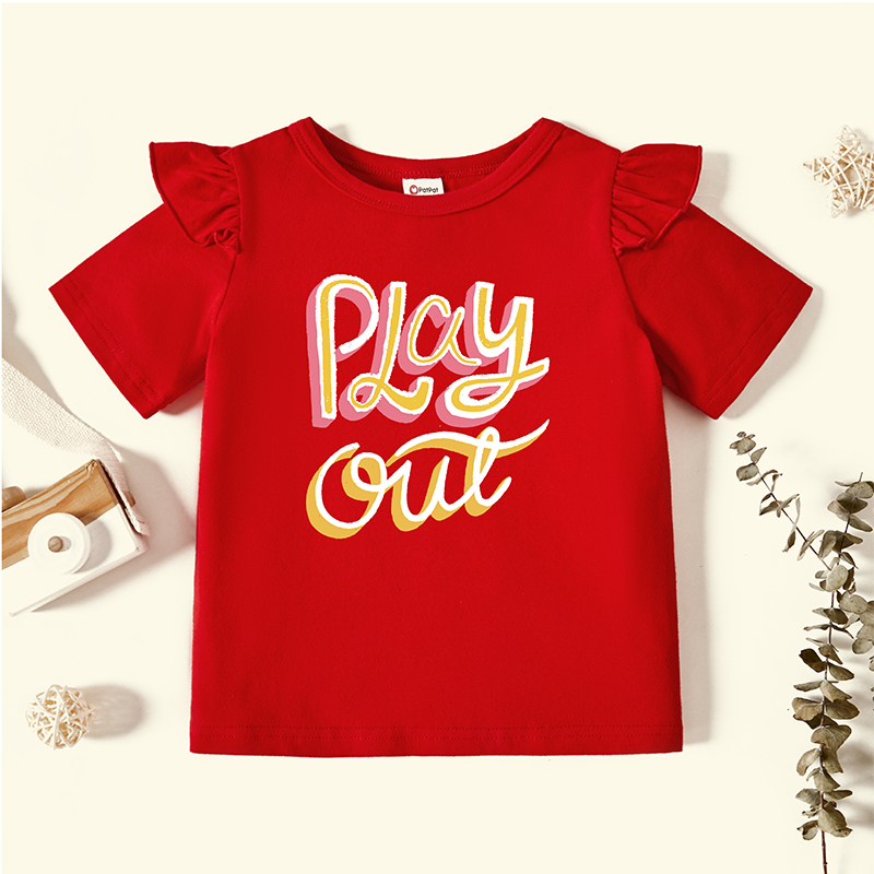 

Toddler Graphic Flutter-sleeve Red Short-sleeve Tee