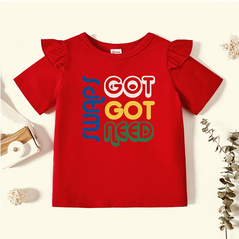 

Toddler Graphic Flutter-sleeve Red Short-sleeve Tee