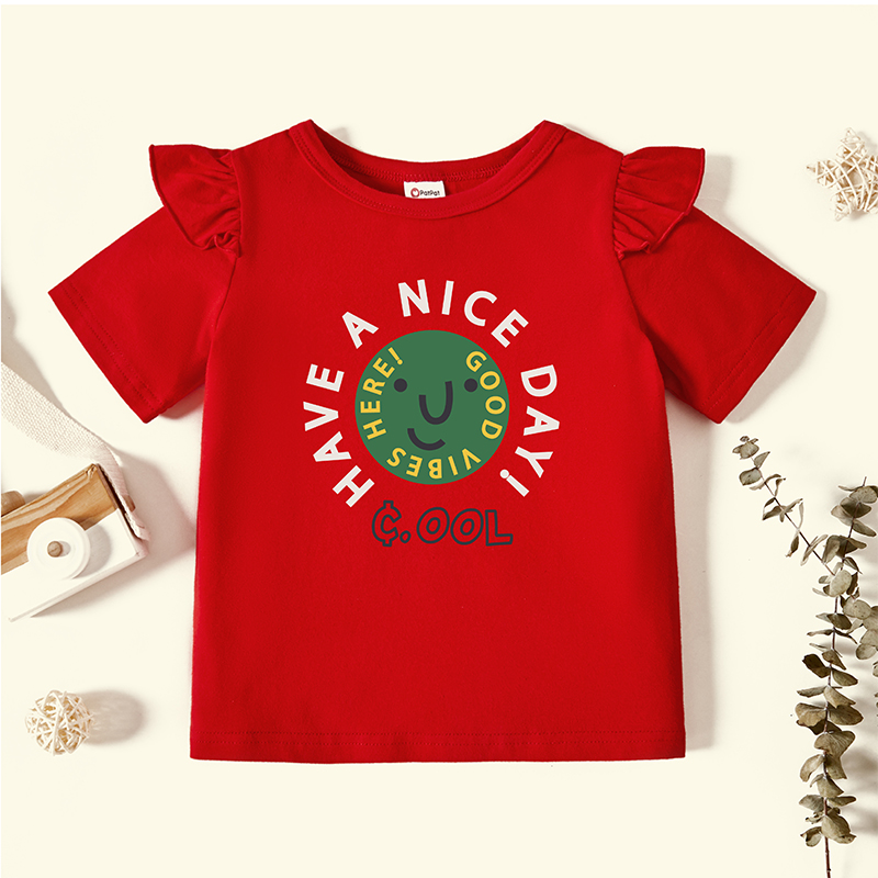 

Toddler Graphic Flutter-sleeve Red Short-sleeve Tee