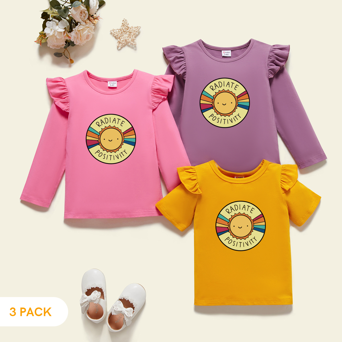 

3-Pack Toddler Girl Graphic Flutter-sleeve Tee Set
