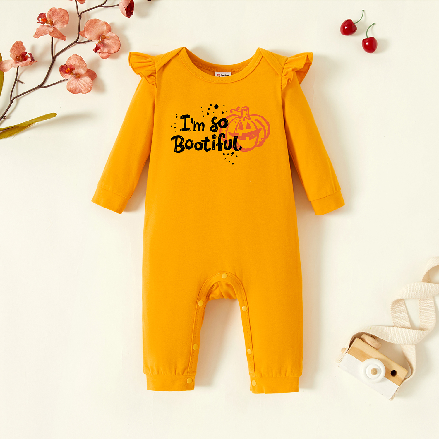 

Baby Graphic Flutter-sleeve Ginger Long-sleeve Jumpsuit
