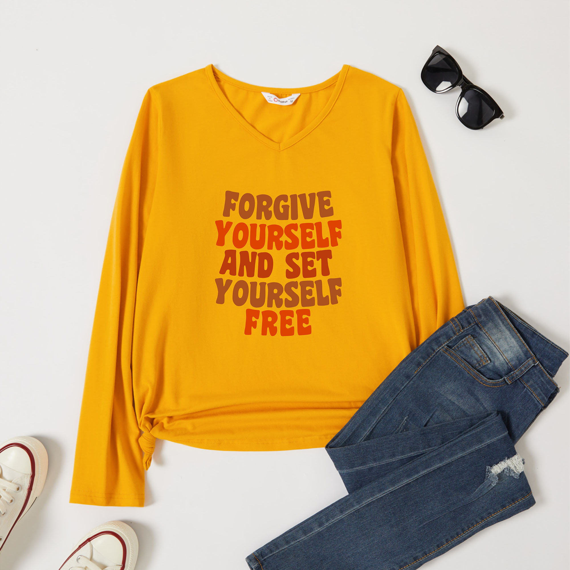 

Graphic Ginger Long-sleeve V Neck Tee for Women