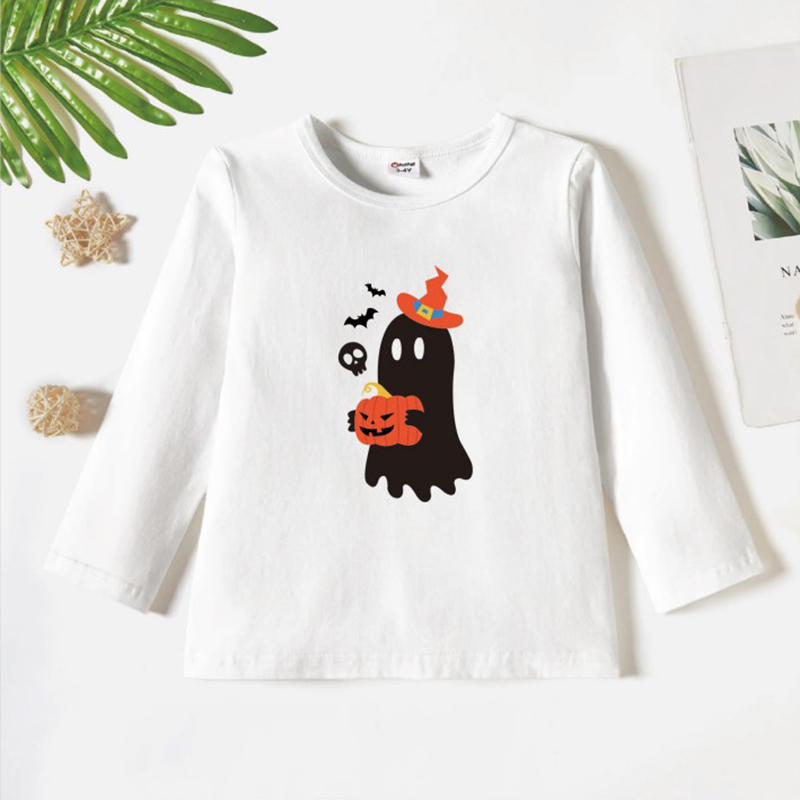 

Halloween Toddler Graphic Ghost Print Long-sleeve Tee