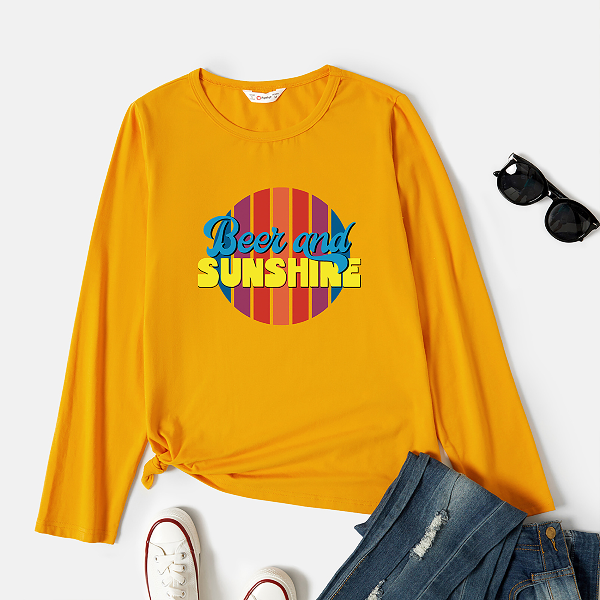 

Graphic Ginger Long-sleeve Round-collar Tee for Women