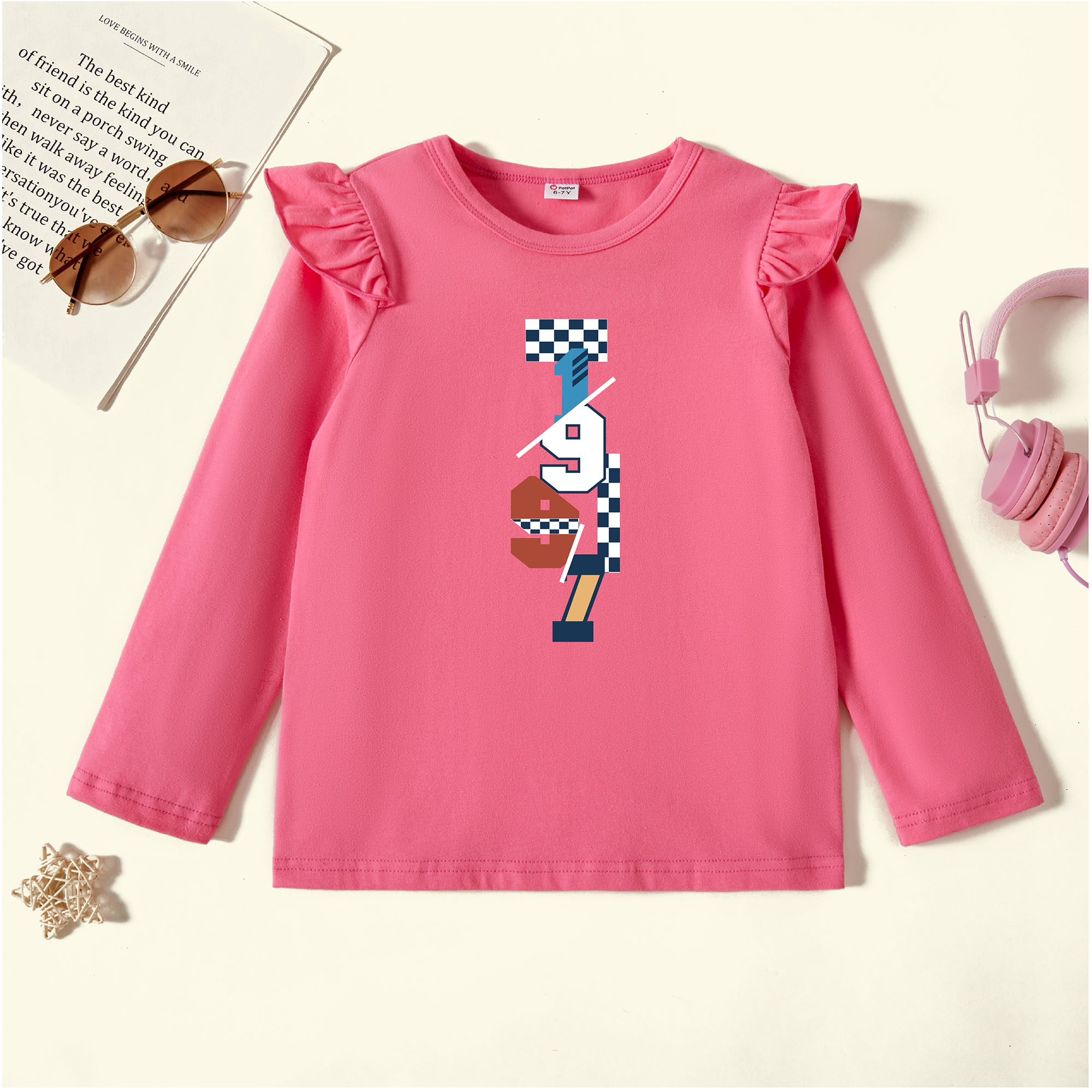 

Kids Graphic Flutter-sleeve Deep Pink Long-sleeve Tee