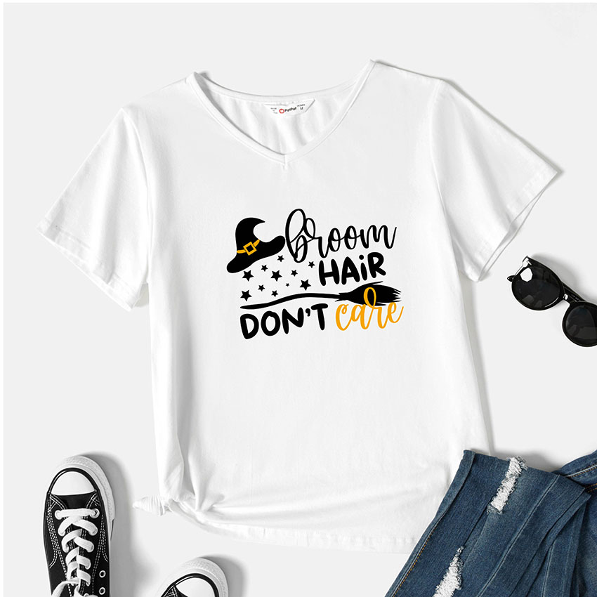 

Graphic White Short-sleeve V Neck Tee for Women
