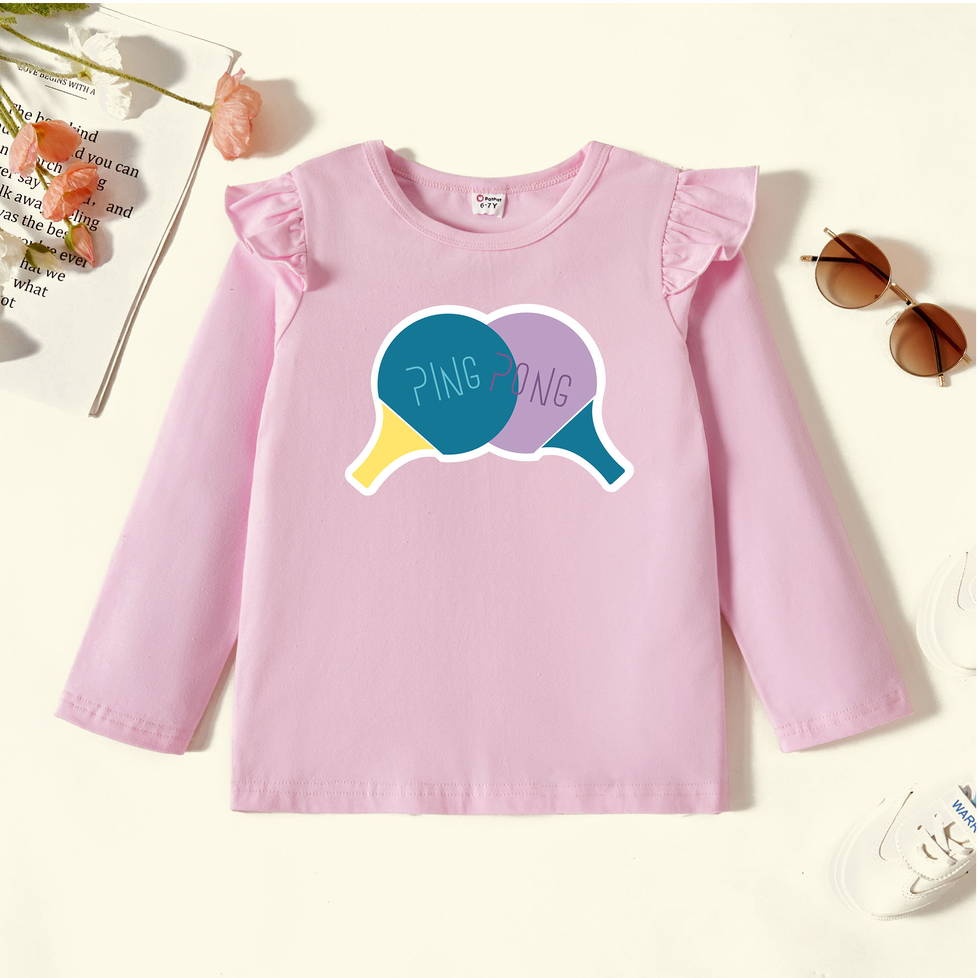 

Kids Graphic Flutter-sleeve Light pink Long-sleeve Tee