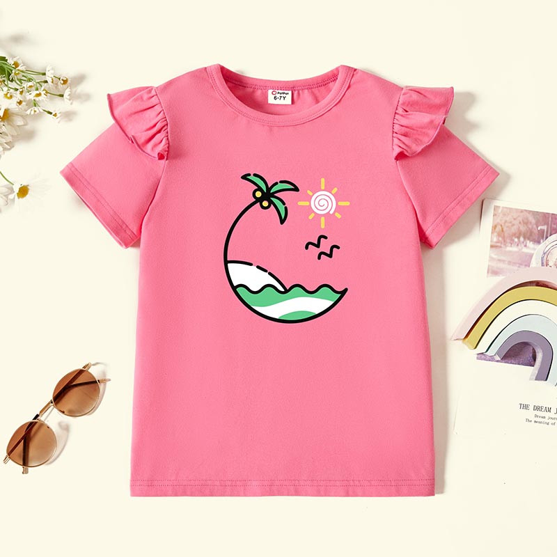 

Kids Graphic Flutter-sleeve Deep Pink Short-sleeve Tee