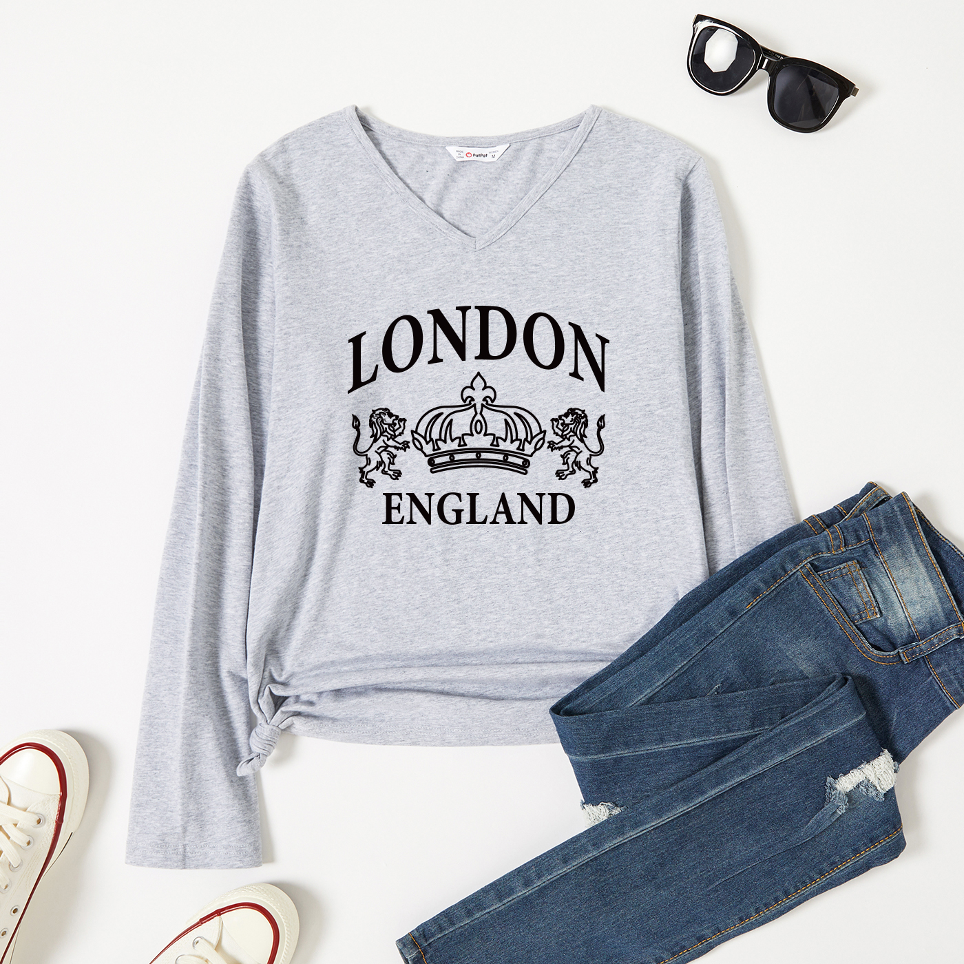 

Graphic Light gray Long-sleeve V Neck Tee for Women