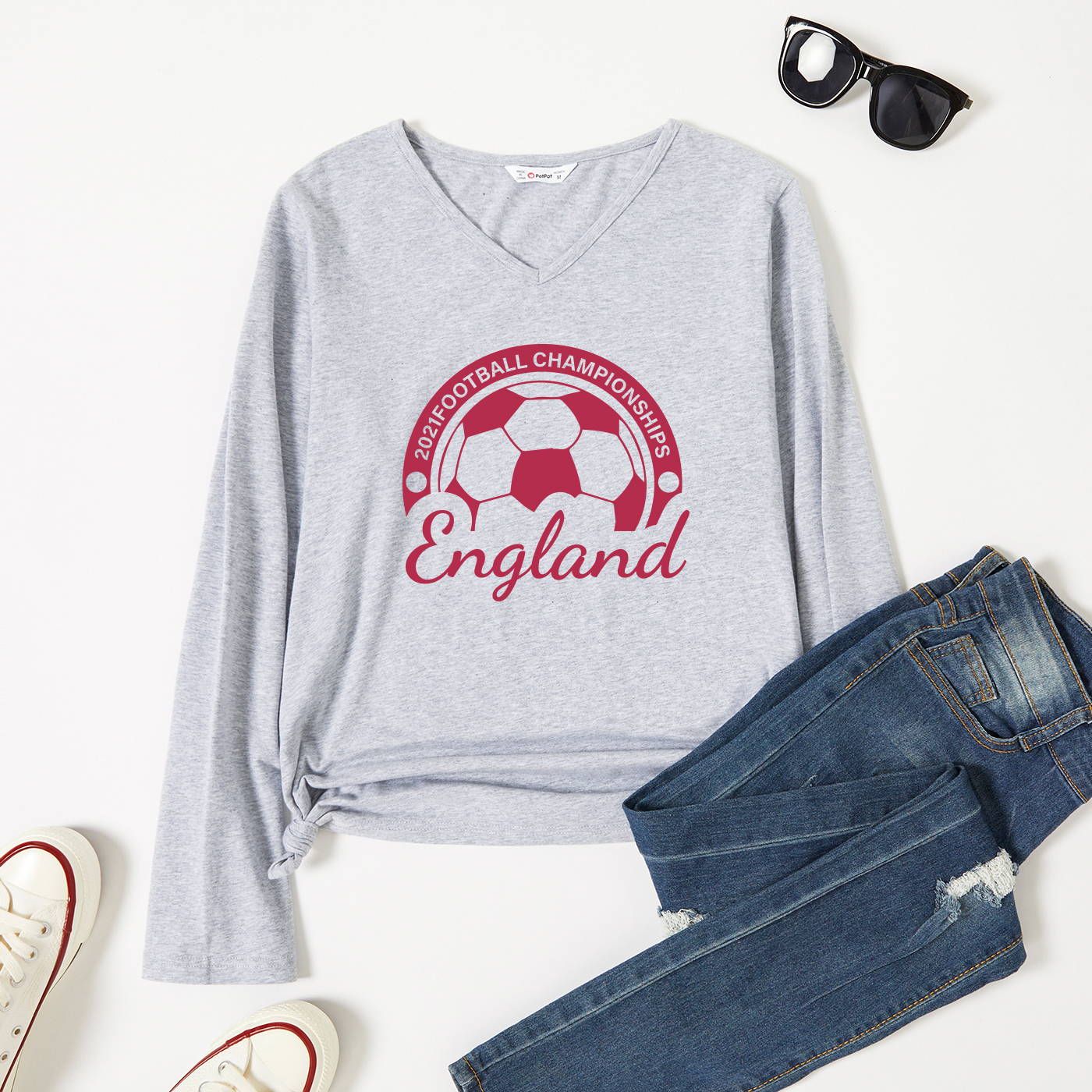 

Graphic Light gray Long-sleeve V Neck Tee for Women